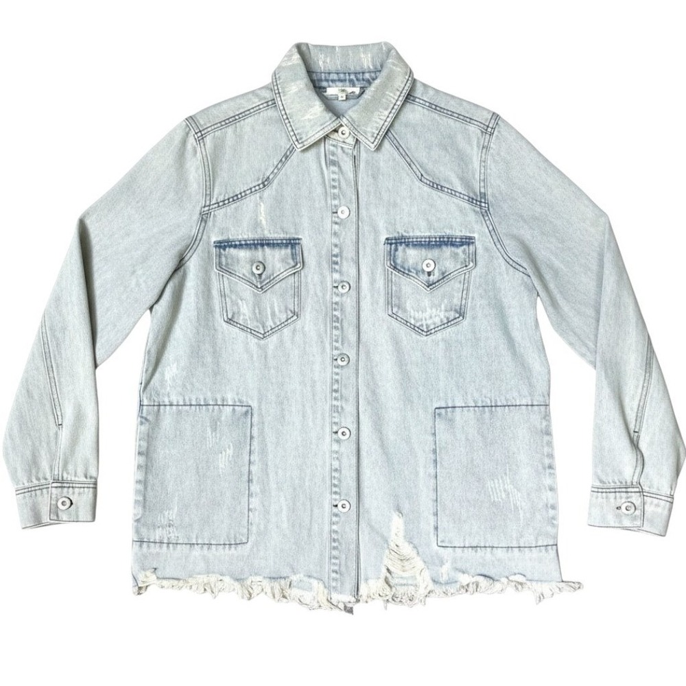 Entro Denim Western Shirt Jacket Men S Oversize M Acid Wash Distressed Shacket